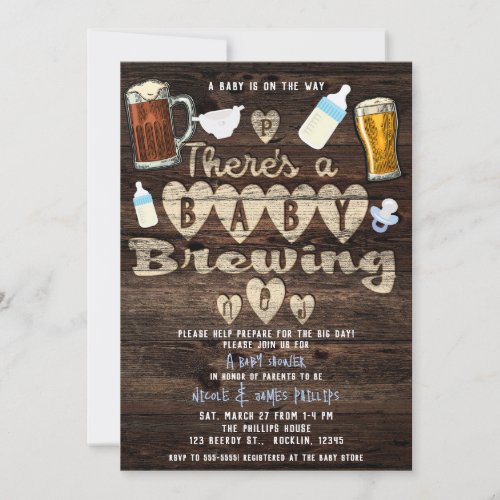 Blue Baby Brewing Beer Daddy to Be Couples Shower Invitation