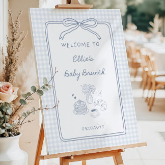 Blue Baby Brunch Welcome Sign, Blue Gingham Baby Foam Board