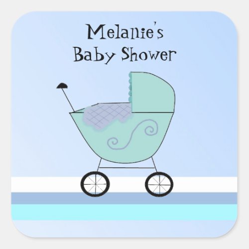 Blue Baby Buggy Baby Shower Sticker