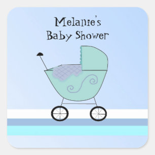 Blue Baby Buggy Baby Shower Sticker