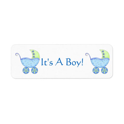 Blue Baby Buggy Carriage Its A Boy Customized Label