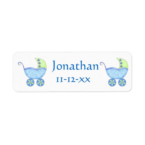Blue Baby Buggy Carriage Name Birthdate Customized Label