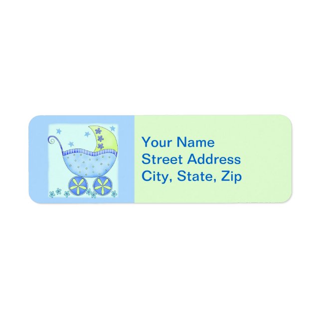 Blue Baby Buggy Carriage Shower Customized Label (Front)