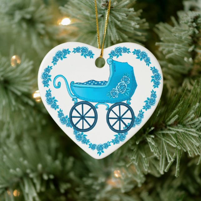 Blue Baby Buggy Heart ornament  (Tree)