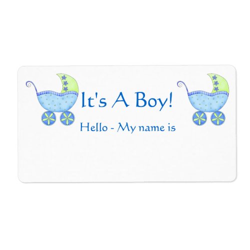 Blue Baby Buggy Its A Boy Shower Name Tag