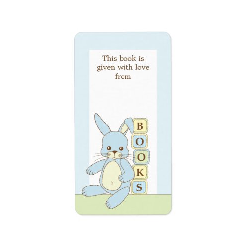 Blue Baby Bunny Book Gift Book Plate Label