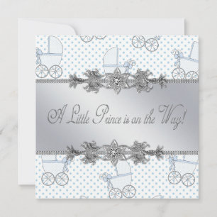 Blue Baby Carriage Baby Boy Prince Shower Invitation