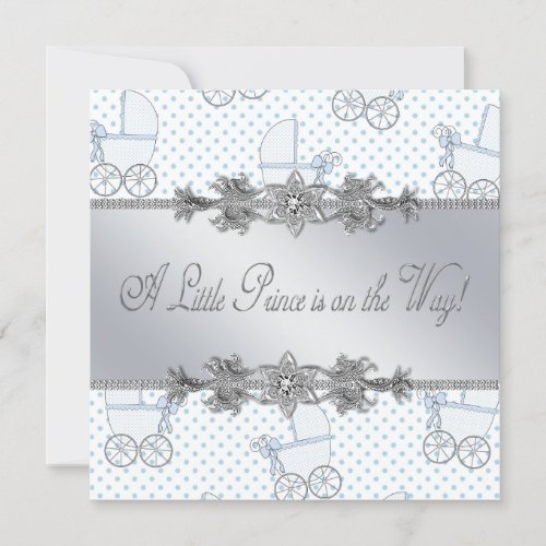 Blue Baby Carriage Baby Boy Prince Shower Personalized Announcements