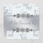 Blue Baby Carriage Baby Boy Prince Shower Invitation (Front/Back)