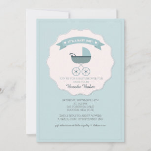 Blue Baby Carriage Baby Shower Invitation