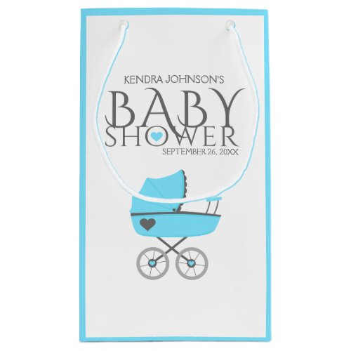 Blue Baby Carriage Boys Baby Shower Small Gift Bag