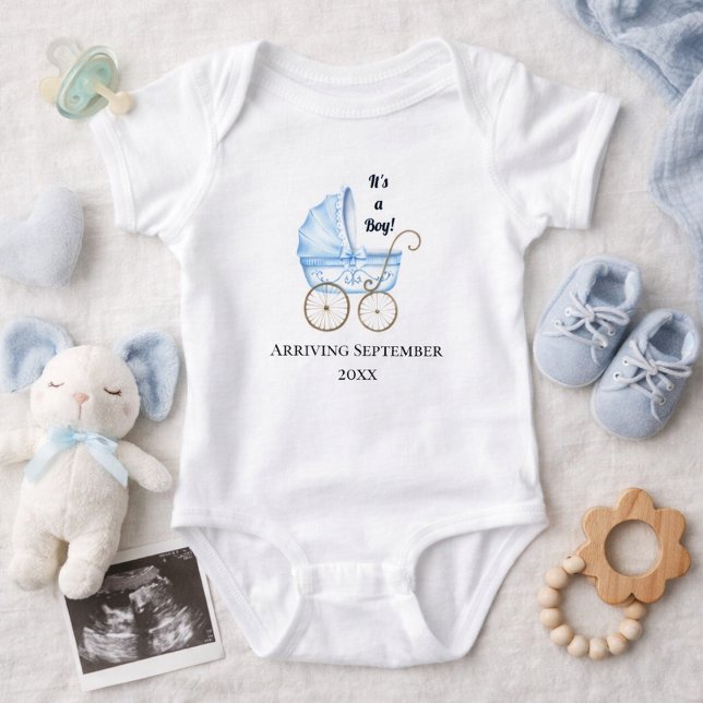 Blue Baby Carriage Due Date Pregnancy Announcement Bodysuit (Creator Uploaded)