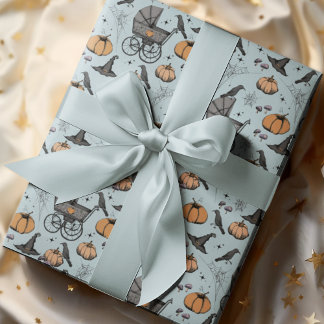 Blue Baby Carriage Halloween Wrapping Paper