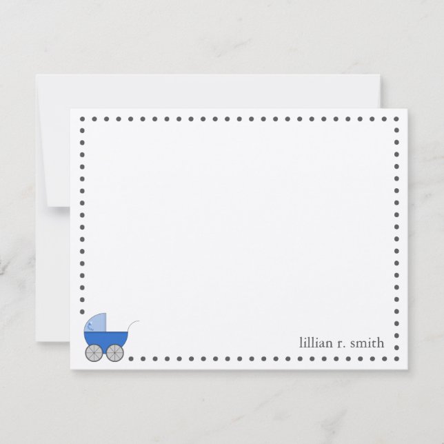 Blue Baby Carriage Personalized Note Card (Front)