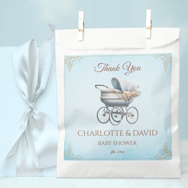 Blue Baby Carriage Thank You Baby Shower Favor Bag (Creator Uploaded)