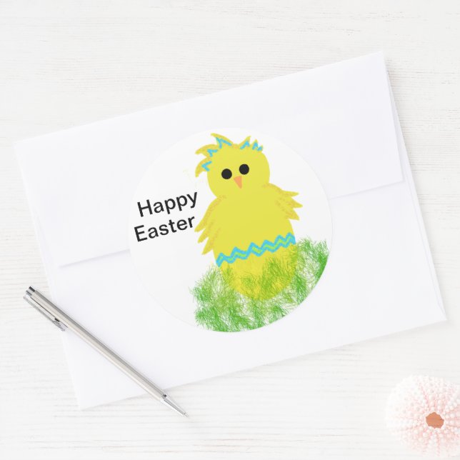Blue Baby Chick Egg Easter Classic Round Sticker (Envelope)