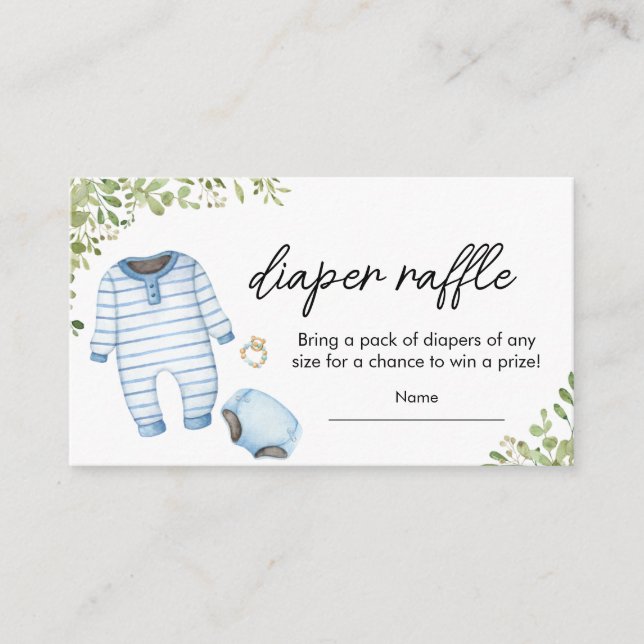 Blue Baby Clothes Baby Shower Diaper Raffle Enclosure Card (Front)