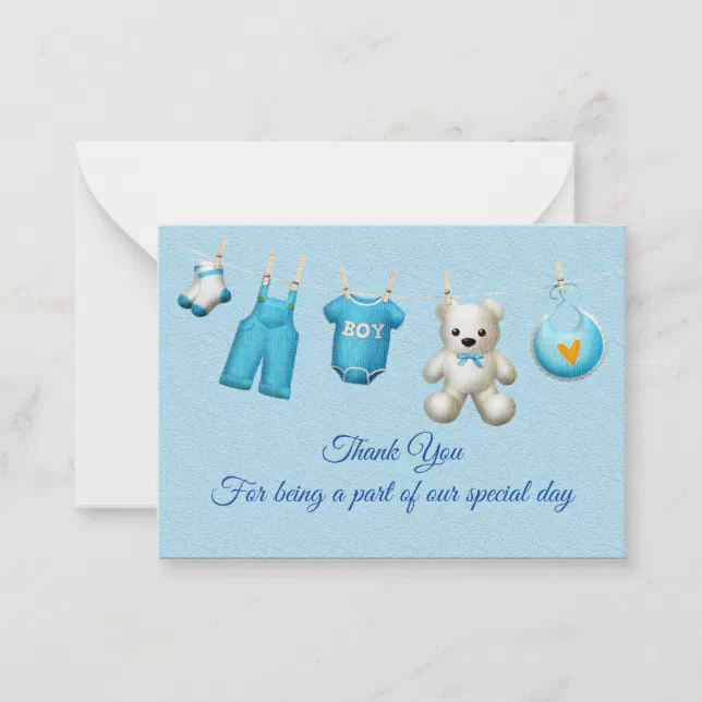 Blue Baby Clothes Thank You Cards | Zazzle