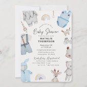 Blue Baby Clothes & Toys Boy Baby Shower Invitation (Front)
