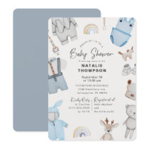 Blue Baby Clothes & Toys Boy Baby Shower Invitation