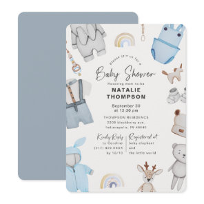 Blue Baby Clothes & Toys Boy Baby Shower Invitation