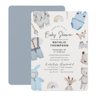 Blue Baby Clothes & Toys Boy Baby Shower Invitation