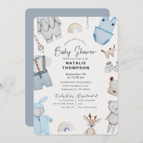 Blue Baby Clothes  Toys Boy Baby Shower Invitation