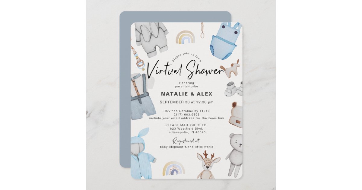 Blue Baby Clothes & Toys Boy Virtual Baby Shower Invitation Zazzle