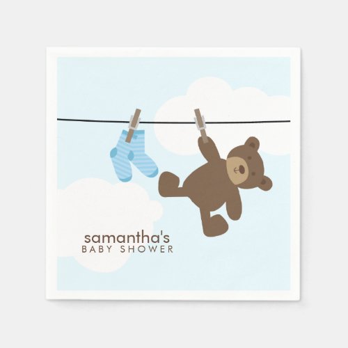 Blue Baby Clothesline and Teddy Bear Paper Napkins