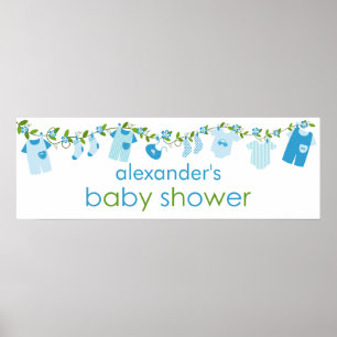 Blue Baby Clothesline Baby Shower Banner Poster