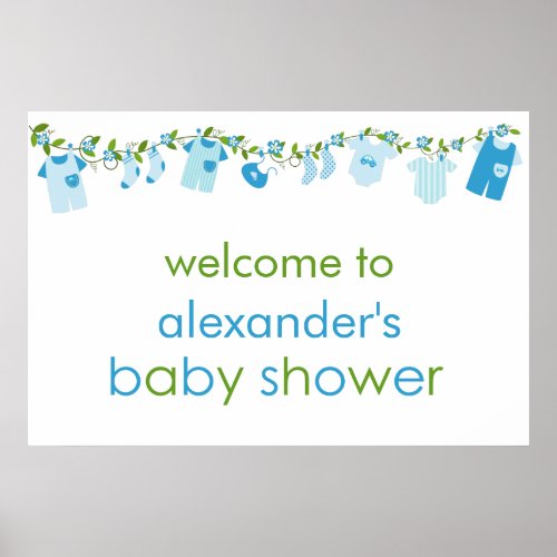 Blue Baby Clothesline Baby Shower Poster