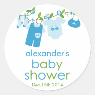 Blue Baby Clothesline Baby Shower Sticker