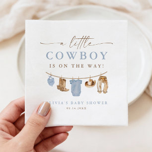 Blue Baby Clothesline Little Cowboy Baby Shower Napkins