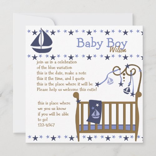 Blue Baby Crib Custom Invites
