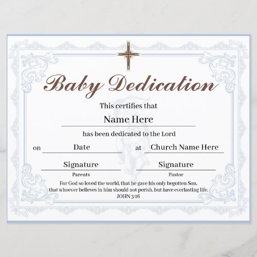 Blue Baby Dedication Certificate