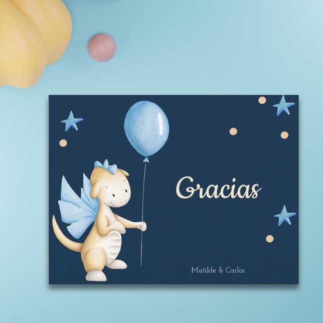Blue Baby Dragon Spanish Thank You Baby Shower Postcard (Creator Uploaded)