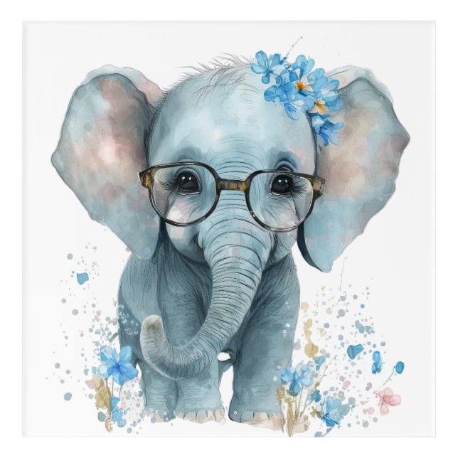 Blue Baby Elephant Acrylic Wall Art (Front)