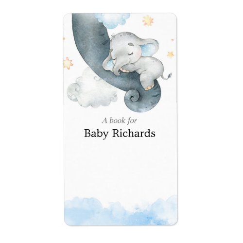 Blue baby elephant baby shower book tag stickers