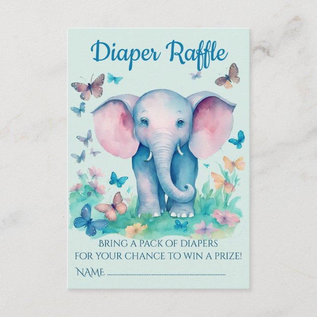 Blue Baby Elephant Baby Shower Diaper Raffle Enclosure Card (Front)