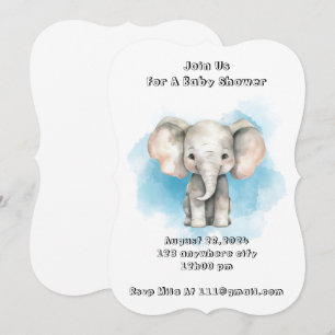 Blue Baby elephant baby shower invitation