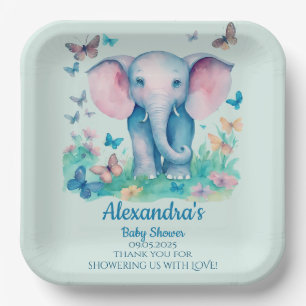 Blue Baby Elephant Baby Shower  Paper Plates