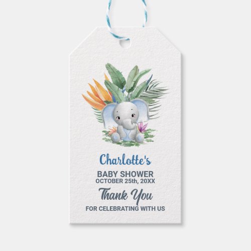 Blue Baby Elephant Baby Shower Thank You Gift Tags