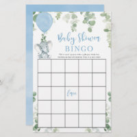 Blue baby elephant balloons baby shower bingo game