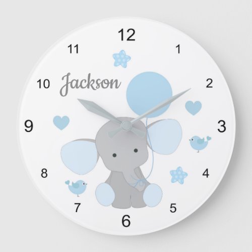 Blue Baby Elephant Chickadee Bird Balloon  Large Clock