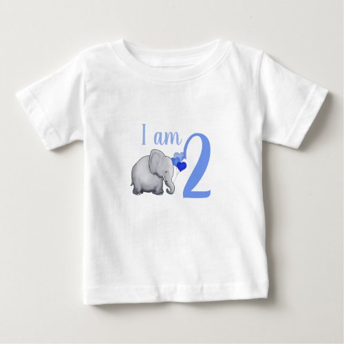 Blue Baby Elephant Custom Age Toddler 2nd Birthday Baby T_Shirt