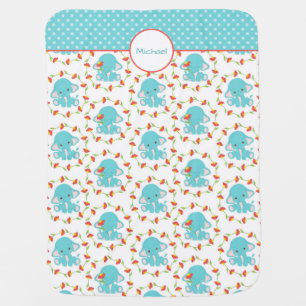Blue Baby Elephant Flower Circle Pattern Blanket
