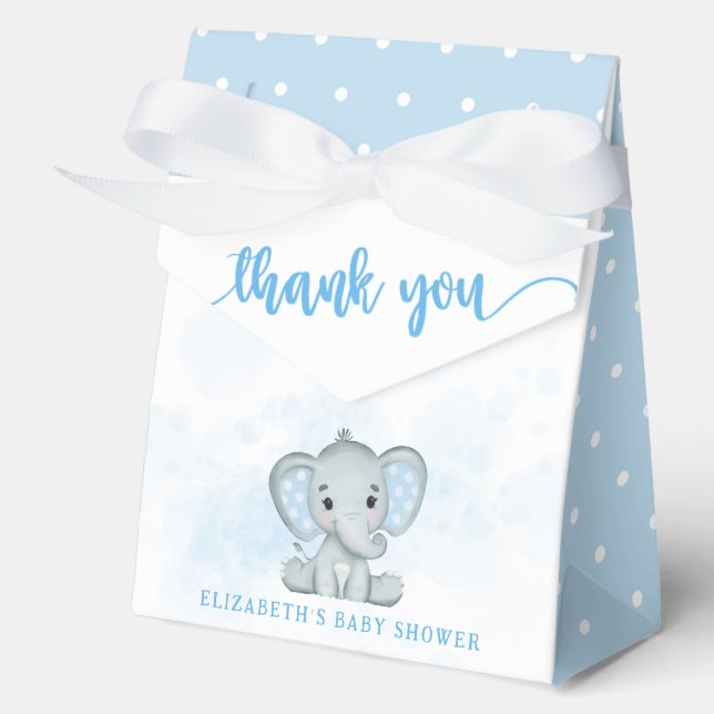 Blue Baby Elephant Little Peanut Baby Shower Favor Boxes (Front)