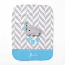 Blue Baby Elephant on Gray Chevron Pattern Burp Cloth