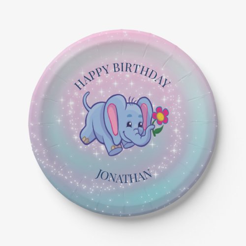 Blue Baby Elephant Paper Plates