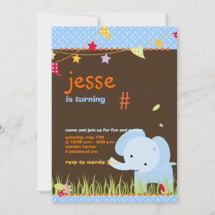 Blue Baby Elephant Personalized Party Invitation